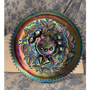 Northwood Three Fruits Amethyst Basketweave 9" Plate Antique